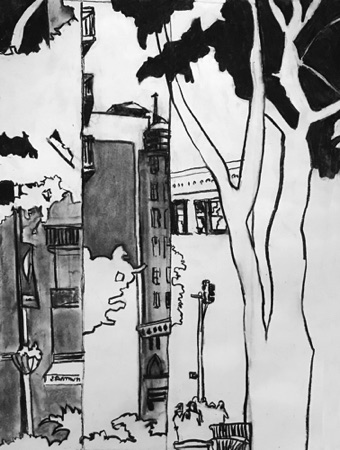 Madison Square Park 23rd Street;
2018, charcoal on paper, 24 x 18" Madison Square Park 23rd Street;
2018, charcoal on paper, 24 x 18"